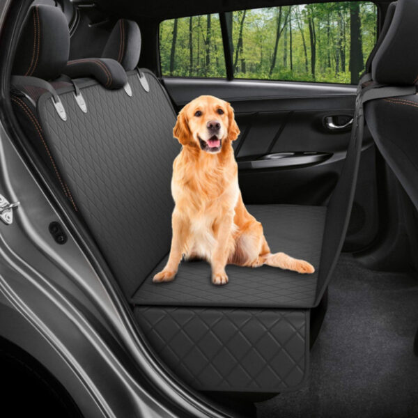 Waterproof Dog Car Seat Hammock with Mesh View & Pocket – Back Seat Protector for Pet Travel