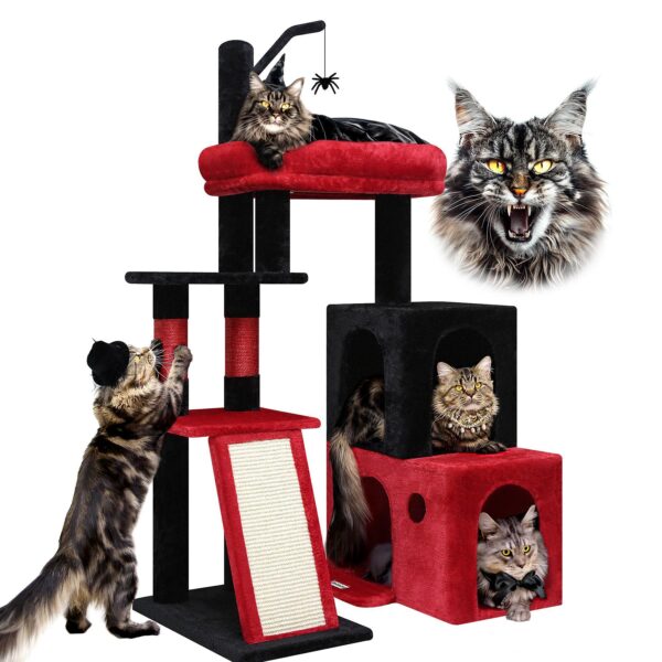 Gothic 50 Heavy Duty Large Indoor Maine Coon Cat Tree With Extra Large Padded Platform And Large Cat Condo