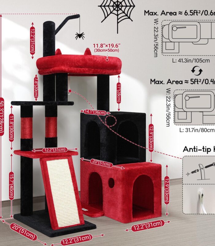 Gothic 50 Heavy Duty Large Indoor Maine Coon Cat Tree With Extra Large Padded Platform And Large Cat Condo